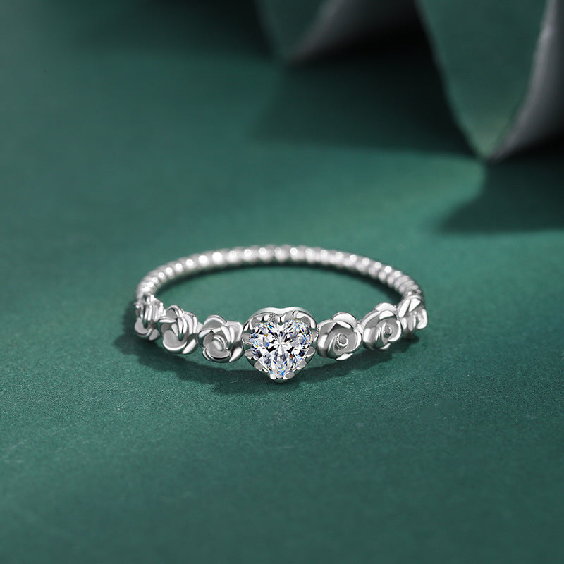 Wholesale Rose Surrounded Heart Sterling Silver Ring